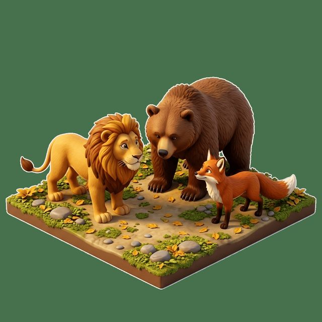 Avlanan Ayı, Tilki ve Aslan