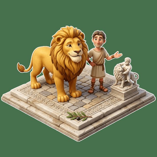 Birlikte Yolculuk Eden Adam ve Aslan